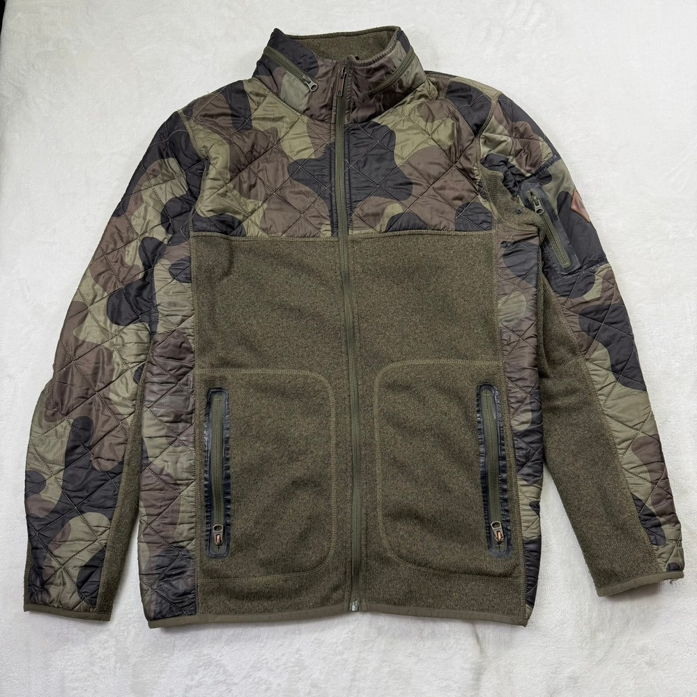 Burton Pierce Fleece Jacket Mens Medium Camo Quilted Mixed Media Full Zip Green